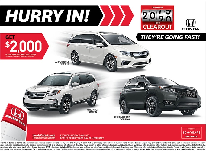 Clearout 2019 Honda Odyssey, Honda Pilot & Honda Passport Clearout 2019 Honda Odyssey, Honda Pilot & Honda Passport